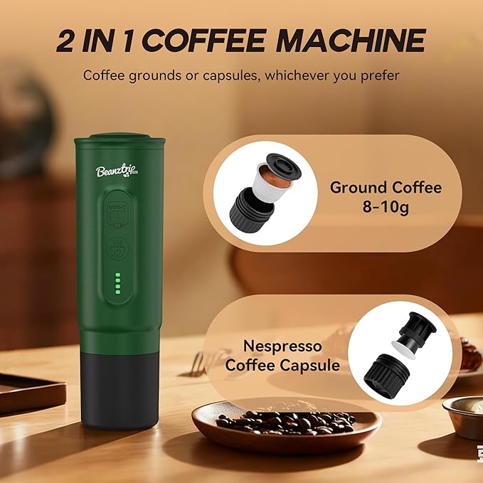 H02PRO Travel Coffee Maker, Portable Espresso Machine for Camping, 20 Bar Mini Coffee Maker Compatible with NS Capsule & Ground Coffee, Battery Operated Self-heating Car Coffee Machines for Travel