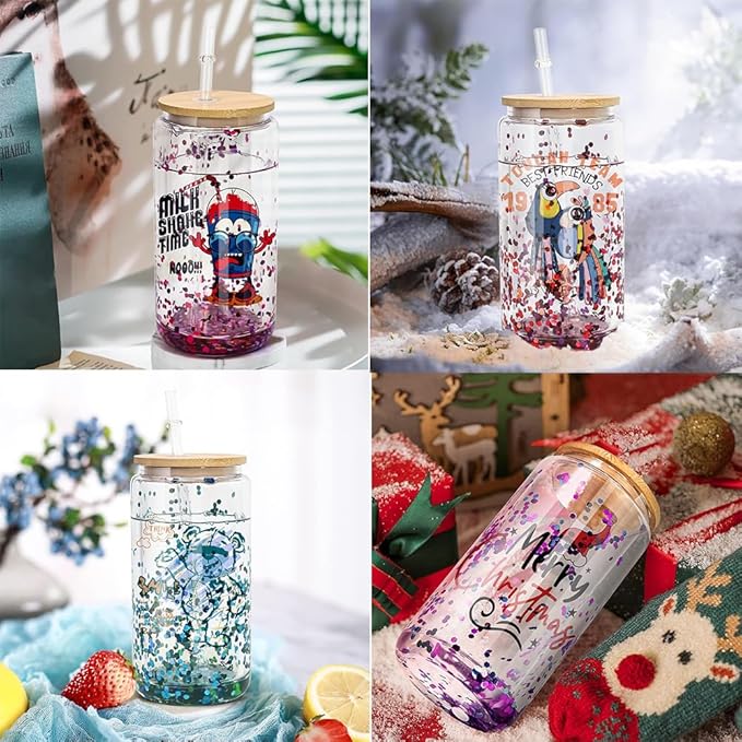 Sublimation Snow Globe Glass Can Blanks, 25Pack 16oz Sublimation Double Wall Glass Tumbler with Bamboo Lids and Straws, Reusable Clear Beer Can Mason Jar Mug for Snow Globe Glitter DIY