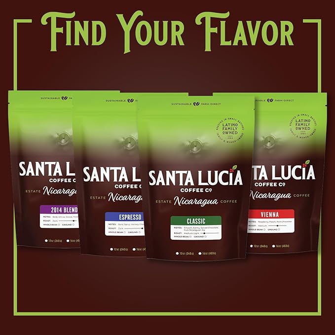Santa Lucia Coffee Café Crema Espresso Roast Coffee - Specialty Volcanic Nicaraguan Espresso Roast - Farm-Direct, Low-Acid - Dense Golden Crema - 91-Point, Small-Batch - Ground - 16oz (Pack of 1)