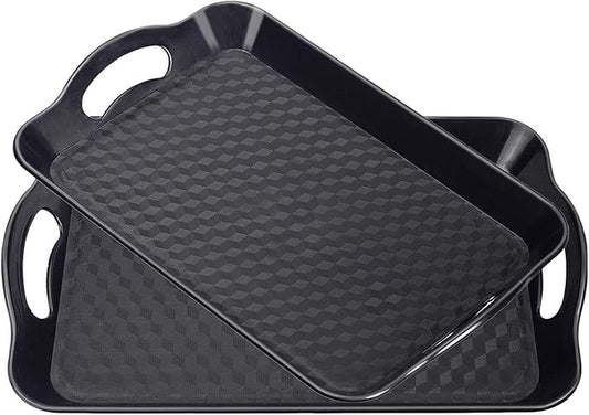 Plastic Tray with Handles, 2 Pack Multi-Purpose Rectangular Non Slip Restaurant Serving Trays Set for Parties, Coffee Table, Kitchen (12.2x16 inch)