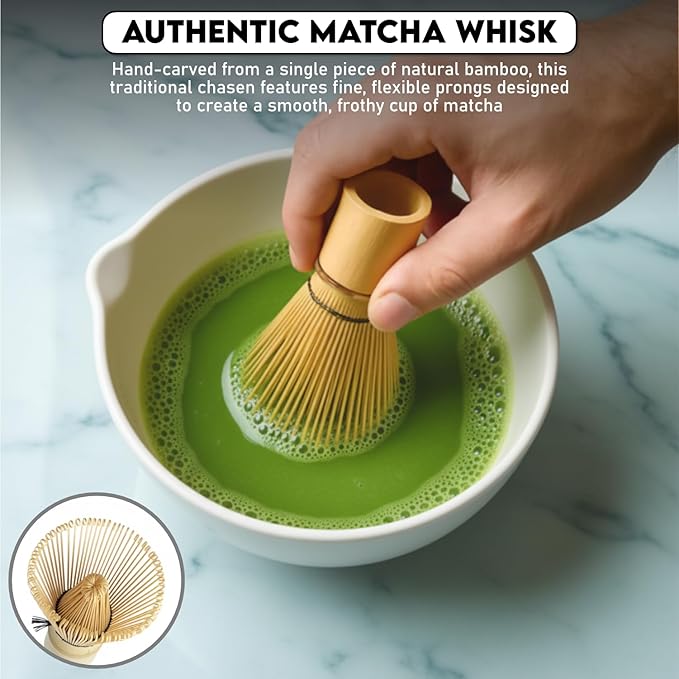 10-Piece Matcha Whisk Set | Complete Matcha Tea Kit with 17oz Ceramic Bowl, Bamboo Whisk & Scoop, Whisk Holder, Stainless Steel Sifter, Measuring Cup, Powder Caddy, Tea Towel | Gift-Ready Matcha Set