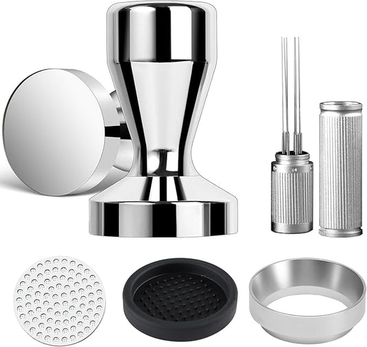 51mm Espresso Accessories Kit, 316 stainless steel Espresso Tamper, WDT Tool, Puck Screen and Dosing Funnel Set Fits Delonghi 51 mm Espresso Coffee Machines and Portafilter, Barista Tools