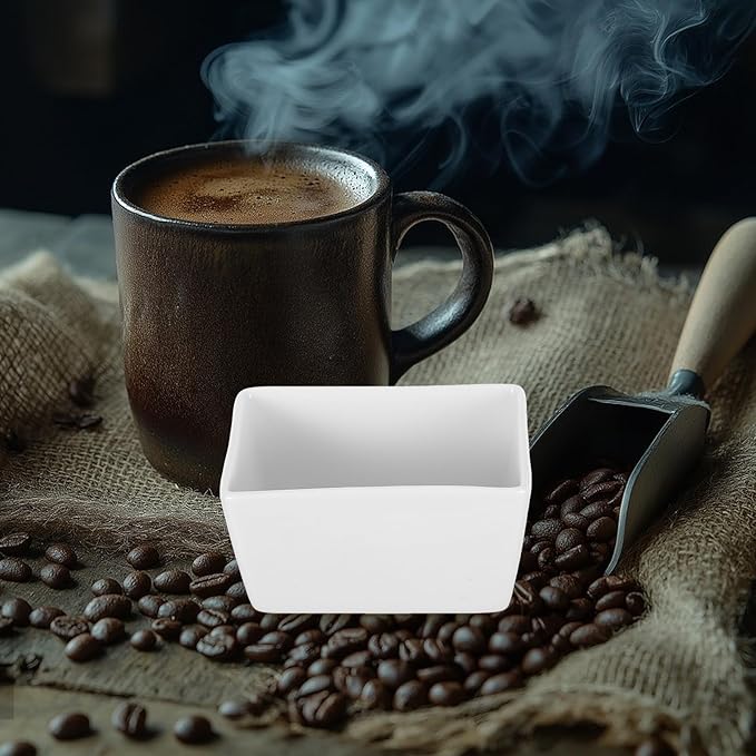 Rectangular Ceramic Sugar Holder and Sugar Cube Container 170Ml White Porcelain for Coffee Station and Kitchen 2Pcs Set
