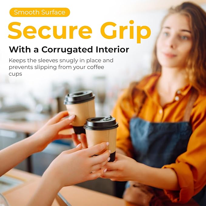 Customizable 50 Pcs Insulated Coffee Sleeves for 10-20oz Cups | Eco-Friendly, Reusable, Stylish Kraft Paper Design, Perfect for Hot & Cold Drinks, Coffee Shops, Parties & Events
