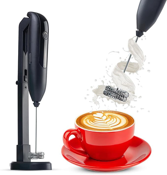 Wireless Rechargeable Milk Frother Handheld with Stand for Latte Art/Double Small Whisk Milk Frother Wand Coffee Frother Handheld/Electric Whisk Frother for Coffee/Batidora Para Cafe