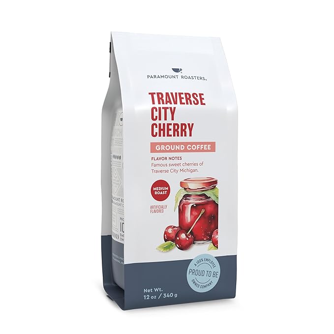 Paramount Roasters Traverse City Cherry Flavored Ground Coffee, 1-12 Ounce Package Medium Roast