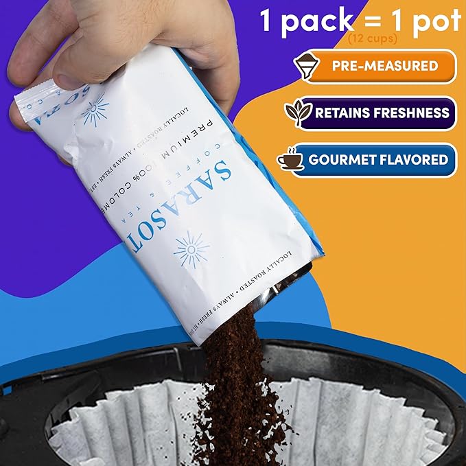 Coffee Packets Bulk 2 oz | Pre-Measured Ground Coffee Frac Packs | 12-Cup Drip Brewer Bags | Medium Roast, Colombian & Dark Roast Variety | 100 Count