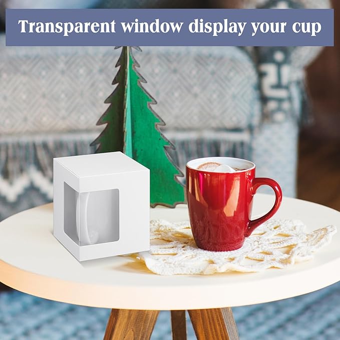 Harloon 72 Pcs Mug Boxes for Gift Coffee Mug Box Transparent Packaging Box for Blanks Sublimation 11oz, 12oz, 15oz Ceramic Blank Coffee Mugs Cups Gift Wrapping(White)