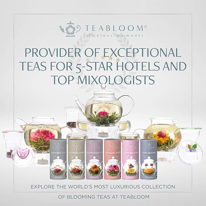 Teabloom Mother’s Bouquet Gourmet Tea Gift – Herbal Assortment with 12 Organic Plant-Based Pyramid Sachets, Caffeine-Free & Kosher, Elegant Presentation Box for Tea Lovers