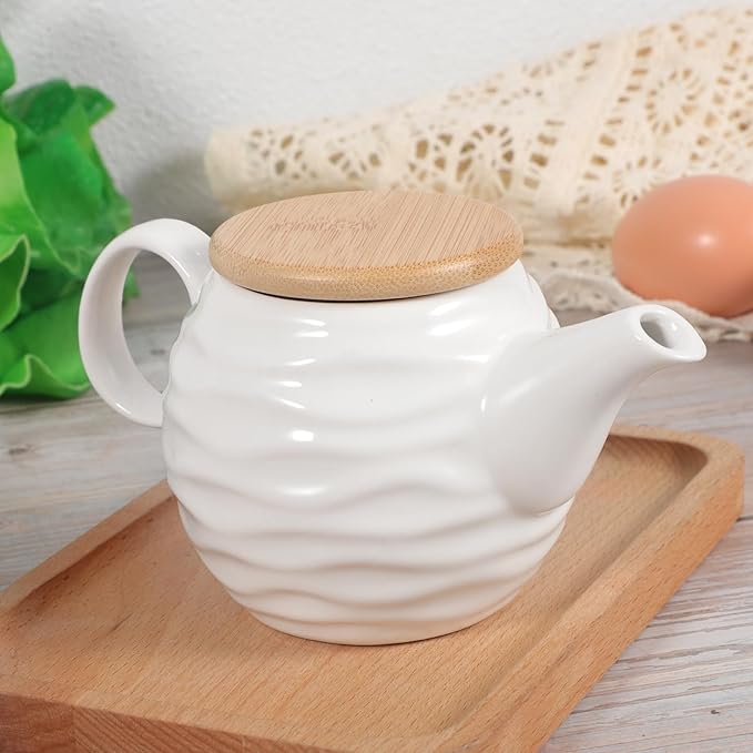 Luxshiny Milk Creamer Jug: 10.5oz Ceramic Sauce Dispenser, White Water Ripple Coffee Creamer Pitcher with Handle and Lid