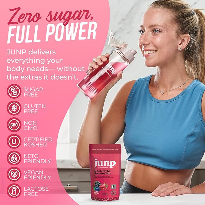 JUNP Sugar Free Electrolytes Powder Packets for Water Instant Hydration Packets with Salt & Potassium, Zero Calorie, No Carbs No Sugar Electrolyte Drink Mix Sticks, Keto Friendly, Wild Berry 5 Pack