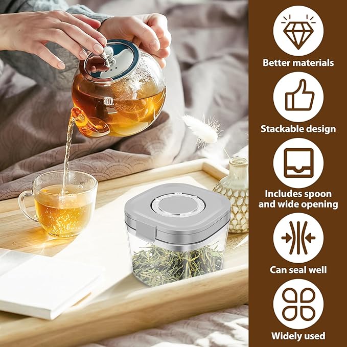 2pcs Airtight Coffee Canister, 27oz Coffee Storage Container with Scoop, Food Storage Jar for Grounds, Beans, Tea, Sugar, Flour, Cereal, 800ml