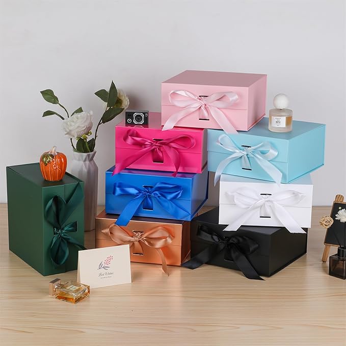 OEMVALATY Pink Gift Box,12x10x5 Inches Gift Boxes with Lids for Presents with Magnetic Closure and Ribbon for Wedding,Storage,Birthday(5-Pack)