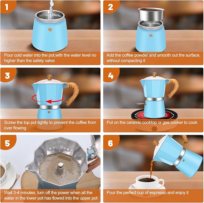 6 Cup Aluminum Espresso Stovetop Moka Pot Express Coffee Maker Percolator Italian Classic Mocha Coffee Machine for Italian and Cuban Cafe Brewing for Home & Camping 300ml 10oz