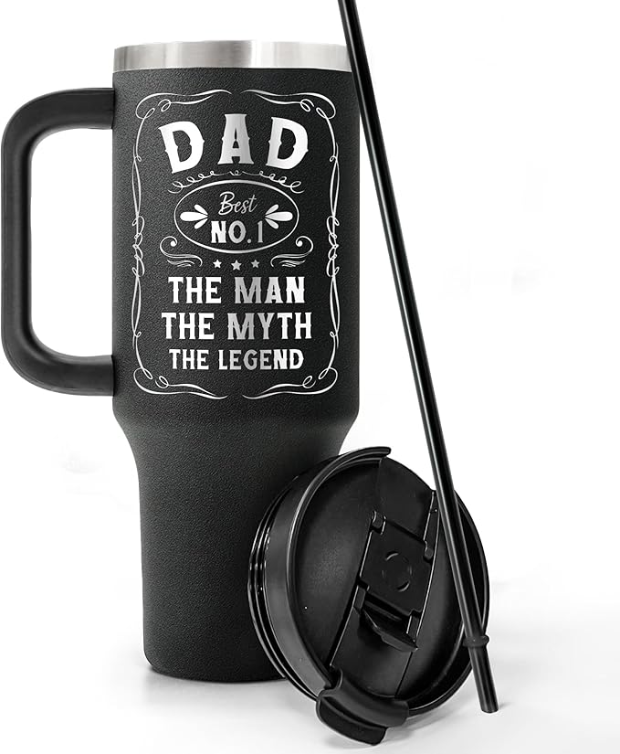 Engraved 40 oz Tumbler With Handle Straw Lid - Gifts For Dad For Fathers Day & Valentines Day Gift for Husband, Him - Christmas, Birthday Gifts for Father, Dad, Grandpa, Papa from Daughter