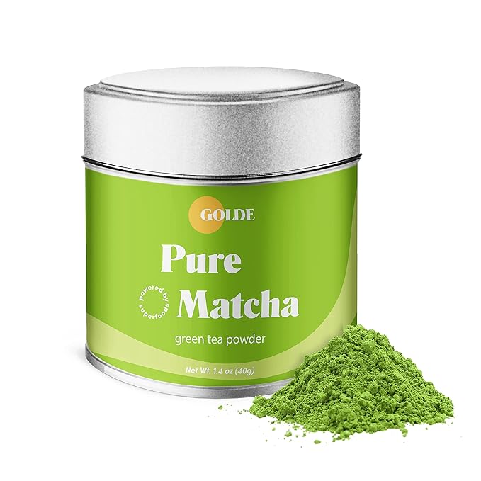 GOLDE - Pure Matcha - Ceremonial Grade Matcha Powder - Organic Green Tea Superfood w/L-Theanine - Rich in Antioxidants - Vegan - Gluten Free - 60mg Caffeine - Jitter Free Energy - 30g Tin
