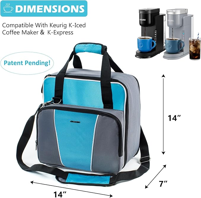 BAGSPRITE For Keurig K-Express Coffee Maker Travel Bag, K-Iced Single Serve Brewer Carrying Case with Multiple Pockets for Pods, Storage Bag With Shoulder Strap