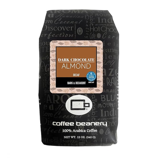Dark Chocolate Almond Flavored Coffee SWP Decaf, Specialty Arabica Coffee, Medium Roast, 12 ounce, Automatic Drip (Ground)