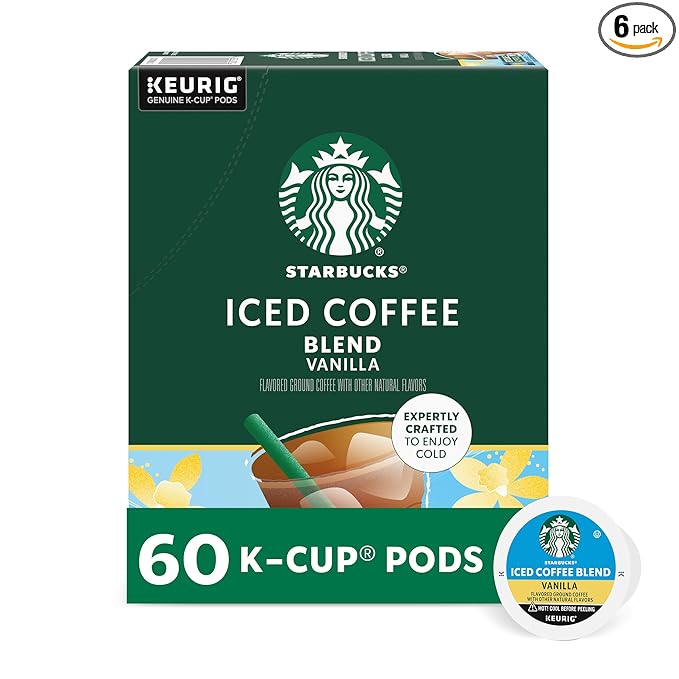 Starbucks K-Cup Coffee Pods, Iced Coffee Blend, Vanilla Naturally Flavored for Keurig Brewers, 100% Arabica, 6 Boxes (60 Pods Total)