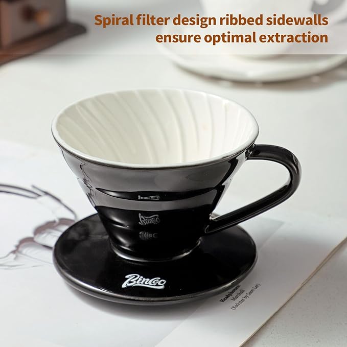 Bincoo Pour Over Coffee Dripper-Ceramic Coffee Dripper Pour Over Cone Coffee Maker Size 01,Portable Coffee Maker For for Home, Cafe, Restaurants (Black)