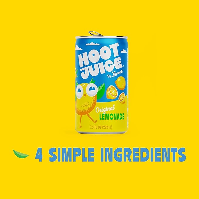 Hoot Juice Lemonade By Lemonati, No Artificial Sweeteners or Flavors, Gluten-Free, Kosher, Non-GMO, Vegan, 7.5 Fl Oz Mini-Cans, Pack of 24, Original Lemonade