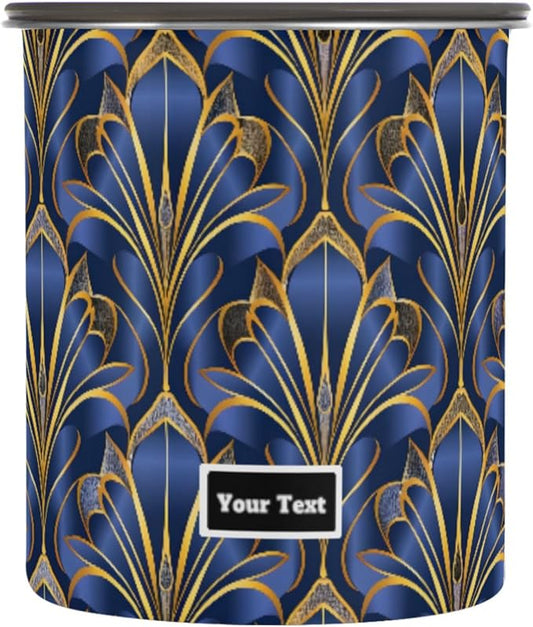 ALAZA Royal Blue & Golden Art Deco Floral Airtight Coffee Bean Canister Customed 500ml Food Storage Containers with Lids For Gournd, Tea, Sugar, Flour, Rice, Cereal, Candy Cookie Jar