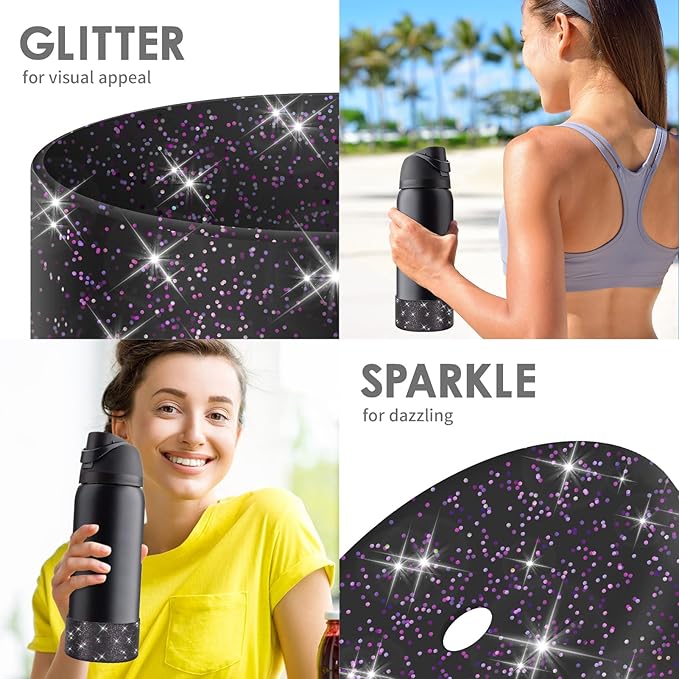 Protective Glitter Silicone Boot Compatible with Owala 24oz 32oz 40oz, Bling Cup Sleeve Bottom Bumper Cover Compatible with Owala FreeSip, Twist, or Flip Stainless Steel Water Bottles