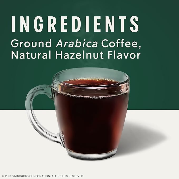 Starbucks Ground Coffee, Hazelnut Flavored Coffee, Naturally Flavored, 100% Arabica, 6 bags (11 oz each)