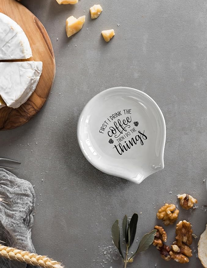 Funny First I Drink The Coffee Then I Do The Things - Spoon Rest for Stove Top, Coffee Spoon Rest Coffee Bar Decor Kitchen Accessories, Gifts for Women, Friends