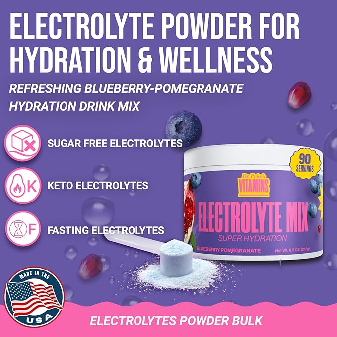 Dr. Price’s Electrolytes Powder Bulk – Blueberry Pomegranate, 90 Servings | Sugar Free Hydration Drink Mix with 72+ Trace Minerals, Manganese | Keto Electrolytes, Vegan, Doctor-Formulated, Made in USA