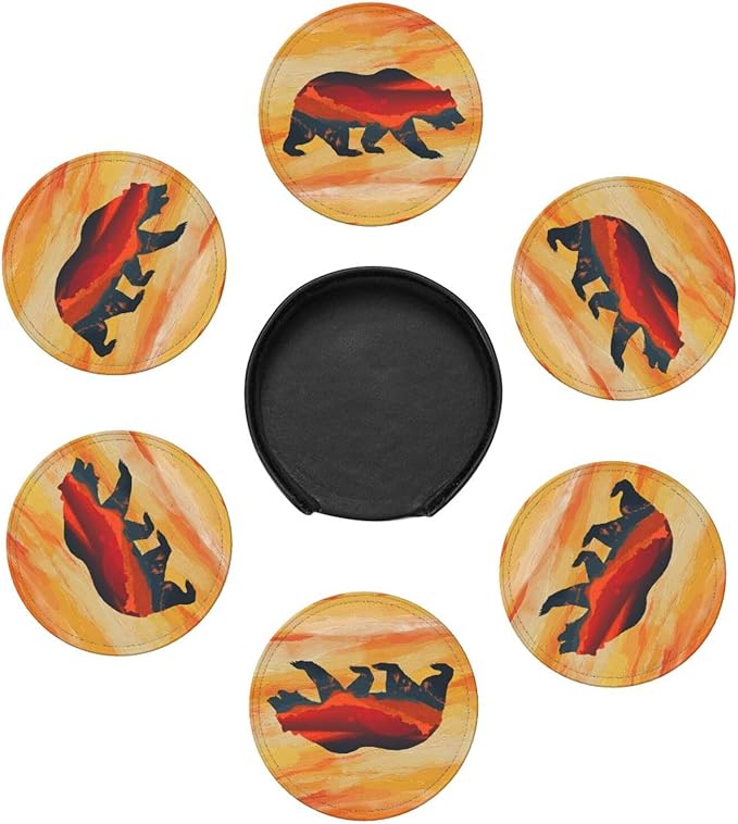 Bear Mountain Coasters Set 6 for Drinks Coffee Table Gifts Home Decor 3.9 Inches