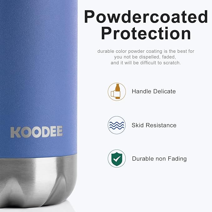koodee Water Bottle, 17 oz Stainless Steel Double Wall Vacuum Insulated Metal Water Bottle, Cola Shape Leak Proof Sports Flask (Royal Blue)