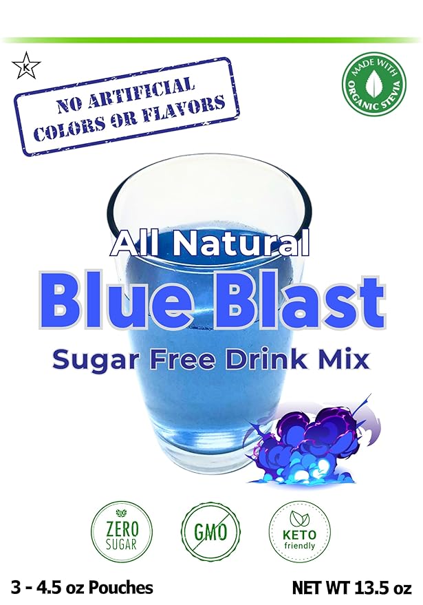 GramZero All Natural Blue Blast Zero Calorie Sugar Free Drink Mix, Great For Nutrition Club Loaded Tea, Stevia Sweetened