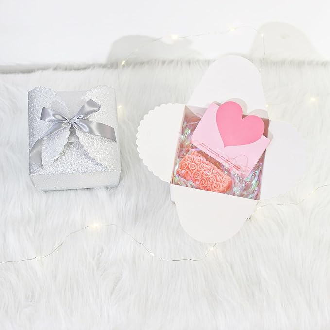 Silver Glitter Gift Boxes, 10 PCS Small Gift Box with Lids Bulk for Wedding, Party, Birthday, Valentine's Day and More, 4.75” x 4.75” x 3.53” Fancy Present Box for Gift Giving