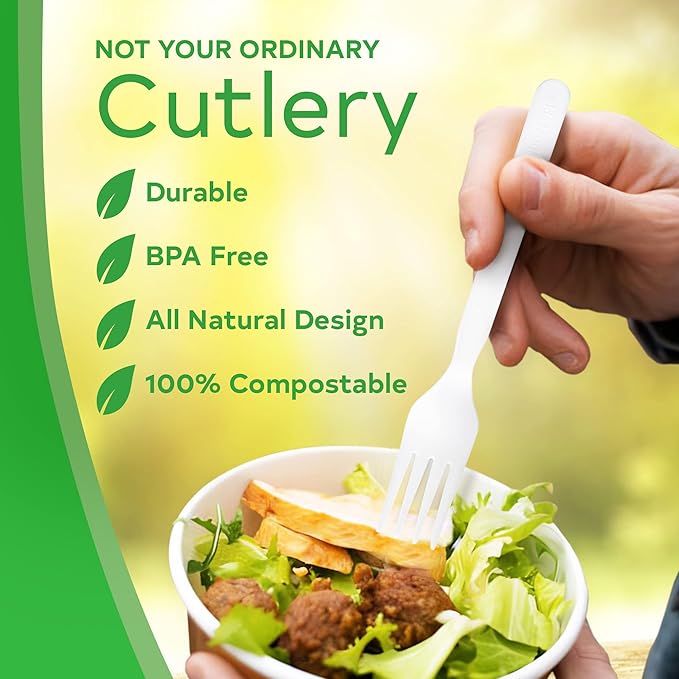 Compostable Forks, Plant Based Compostable Utensils, BPI-Certified Disposable Cutlery, Compostable Forks Bulk Value Pack, 500 Pieces, Ivory White