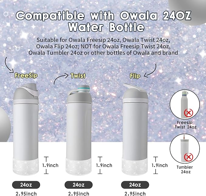 Protective Glitter Silicone Boot Compatible with Owala 24oz 32oz 40oz, Bling Cup Sleeve Bottom Bumper Cover Compatible with Owala FreeSip, Twist, or Flip Stainless Steel Water Bottles