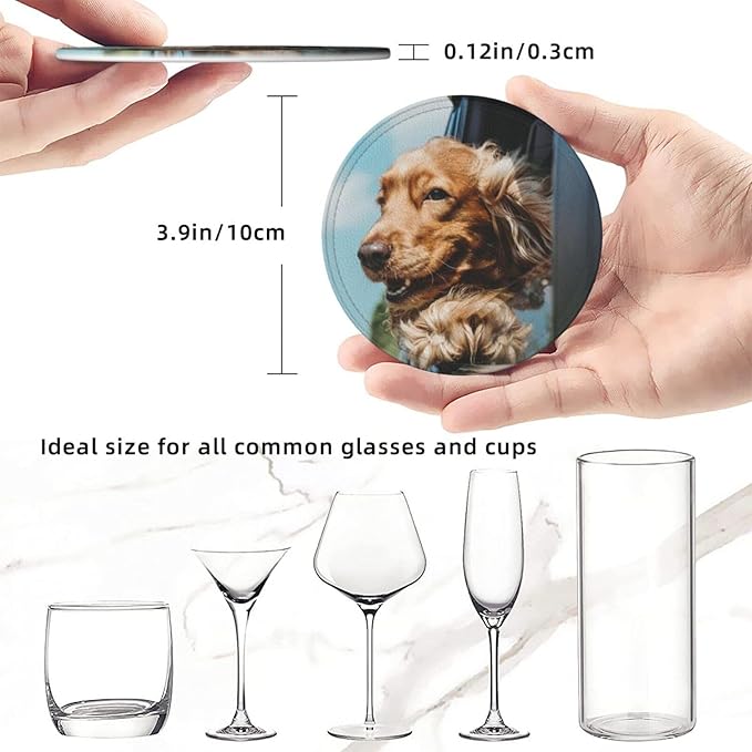 Custom 6 PCS Leather Cup Holder Design Image Logo Text Personalized Drink Coasters Customized Round Bar Coasters with Cork Base for Kitchen Home Office