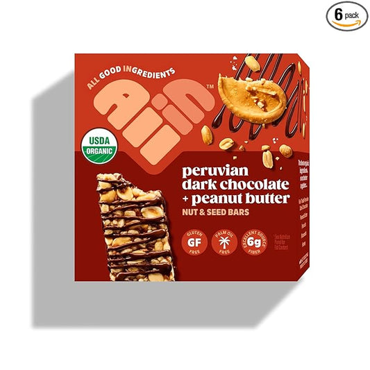 All In Snack Bars Peruvian Dark Chocolate & Peanut Butter - Healthy Snack for Adults and Kids - Gluten Free - Organic - Non-GMO (6 Pack)