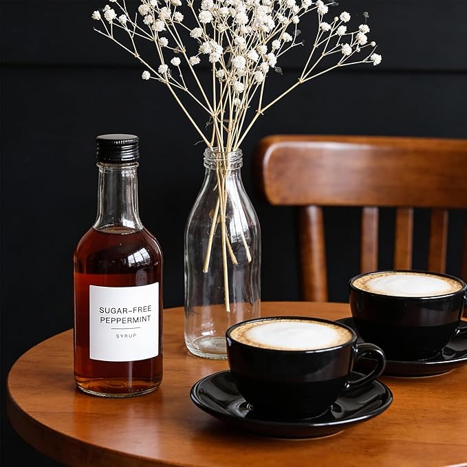 84PCS Coffee Syrup Labels, White Minimalist Preprinted Coffee Syrup Stickers Waterproof Coffees Syrups Pump Stickers Coffees Syrups Labels Set for Bottles Bar Containers Dispenser Organization