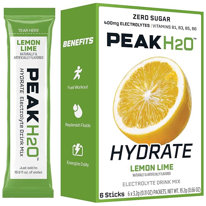 PeakH20 Electrolytes Powder Hydration Packets | Lemon Lime | 72 Servings | Sugar Free Water Flavor Packets for Workout Recovery