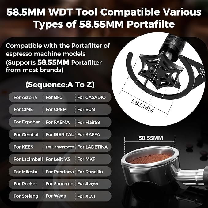IKAPE Mantis WDT Distribution Tool with Clean Brush, 58.5mm Espresso Stirrer Distribution Tool for Barista, 8 Needle Espresso Stirrer with Dosing Funnel &Stand, Adjustable Needle Height, Walnut Handle