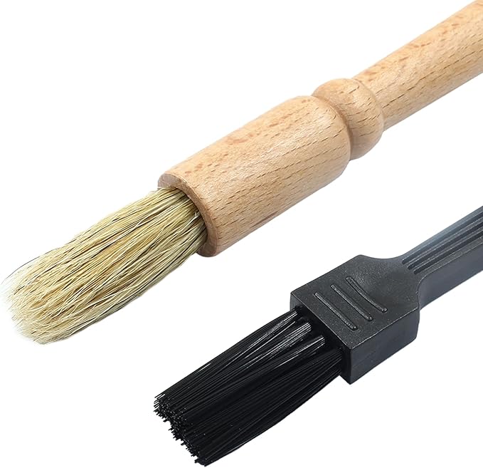 Coffee Grinder & Espresso Machine Cleaning Brush Set | Wood Handle + Nylon | 2 Pack | Barista Brush