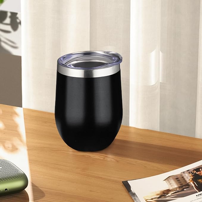 12oz Stemless Wine Tumbler with Lid Double Wall Insulated Wine Cup Stainless Steel Glasses Tumbler with Straw Insulated cocktail Tumbler Coffee Mug for Hot and Cold Beverages (Multicolor-9,6Pack)