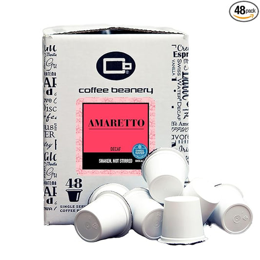 Amaretto Decaf Coffee Pods by Coffee Beanery | 48ct Bulk Medium Roast Arbica Coffee