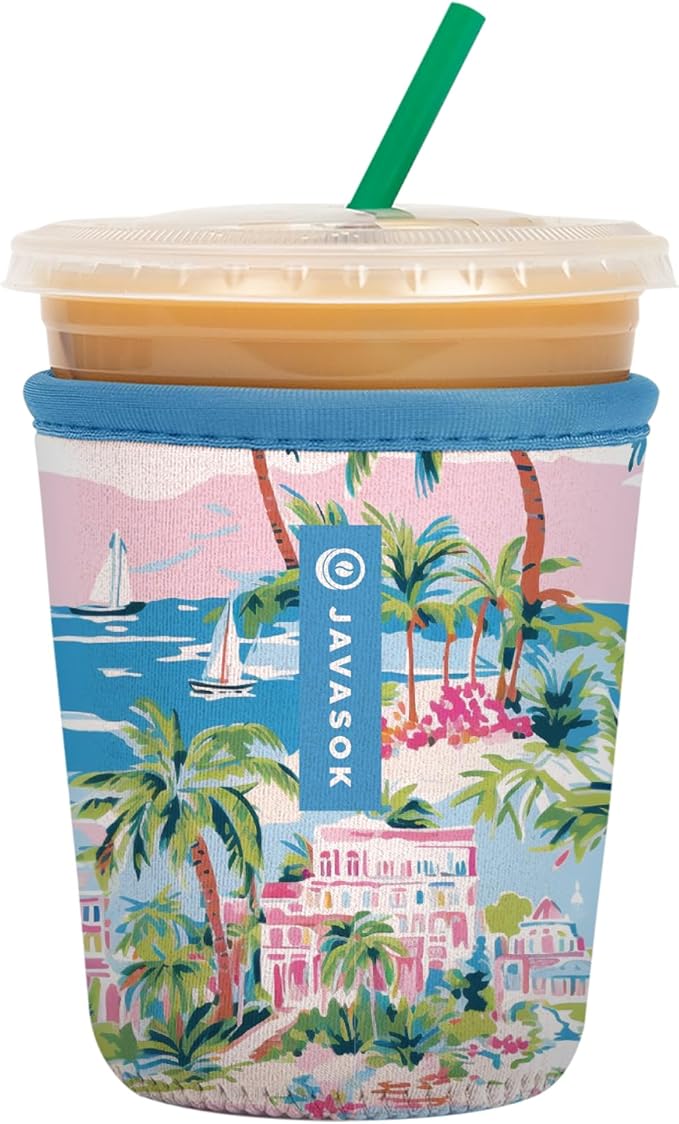 Sok It JavaSok Iced Coffee & Cold Soda Insulated Neoprene Cup Sleeve (Beachside Bliss, Small: 16-20oz)