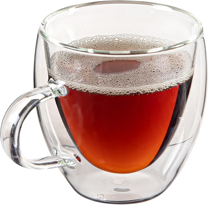 Restaurantware Coffee Cup 12 Pack of 5 oz Insulated Double-Wall with Handle Glass Borosilicate Coffee Cup Espresso Shot Dishwasher Safe For Hot Drinks