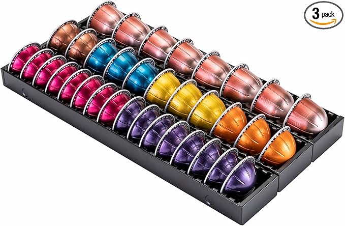 FlagShip Vertuo Pod Drawer Insert for Counter,Nespresso Pod Holder DIY Magnetic Connect Black Metal(3 Packs)