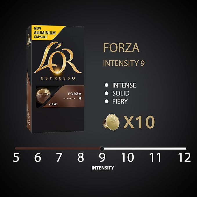 L'OR Espresso Capsules, 10 Count Forza, Single-Serve Aluminum Coffee Capsules Compatible with the L'OR BARISTA System & *Nespresso Original Machines, 10 Count (Pack of 1)