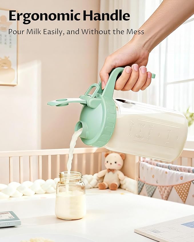32oz Breast Milk Pitcher with Lid – Leak-Proof & Airtight Glass Storage Container for Breastmilk, Wide-Mouth Mason Jar Pitcher, Fast Formula Maker, Green