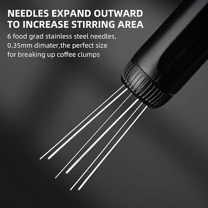 WDT Espresso Distribution Tool - Magnetic Espresso Stirrer Tool with Stainless Steel Retractable Needles, Coffee Needle Distribution Stirrer for Barista, with Extra 6 Needles (Black)